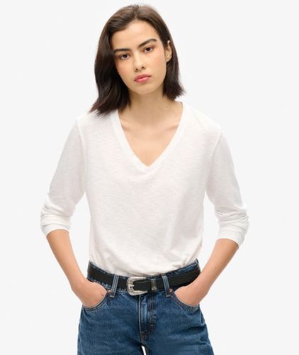 Women's Long Sleeve Jersey V-neck Top / Optic - Size: 16 - Superdry - Modalova