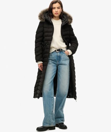 Damen Lange Fuji Jacke mit Kapuze mit Kunstfellbesatz - Größe: 42 - Superdry - Modalova