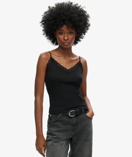 Damen Geripptes Vintage Trägertop aus Bio-baumwolle mit Spitzenbesatz - Größe: M/L - Superdry - Modalova