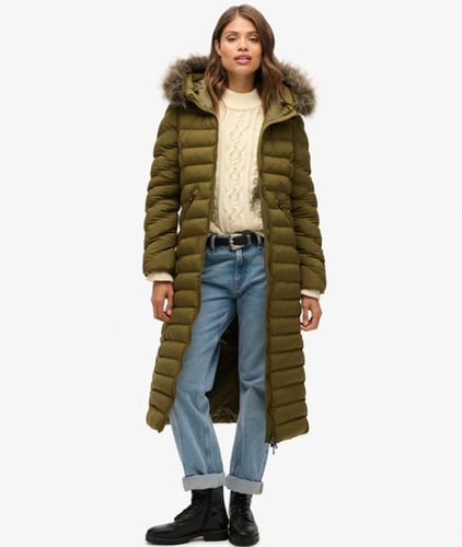 Damen Lange Fuji Jacke mit Kapuze mit Kunstfellbesatz - Größe: 38 - Superdry - Modalova