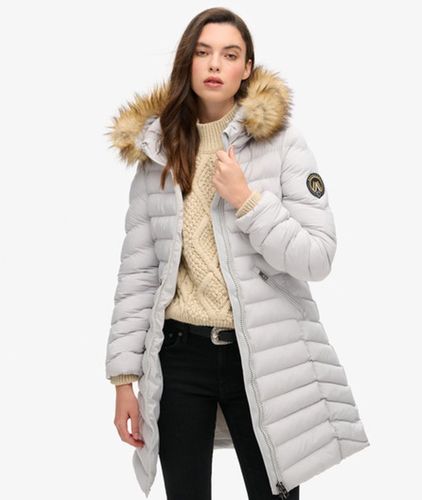Damen Mittellange Fuji Steppjacke mit Kapuze aus Kunstfell, Größe: 44 - Superdry - Modalova