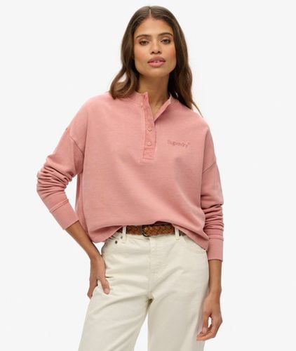 Damen Rundhals-sweatshirt mit Aufgesticktem Core-logo und Knopfleiste - Größe: 34 - Superdry - Modalova