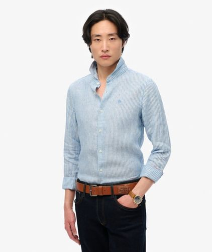 Men's Embroidered Vacation Linen Shirt / Azure Stripe - Size: L - Superdry - Modalova