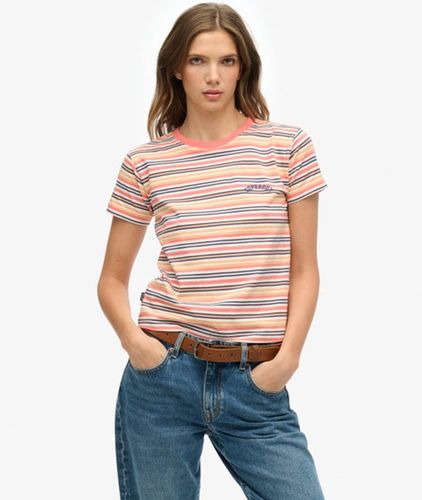 Ladies Slim Fit Essential Logo Striped Fitted T-Shirt, Cream and Coral, Size: 10 - Superdry - Modalova