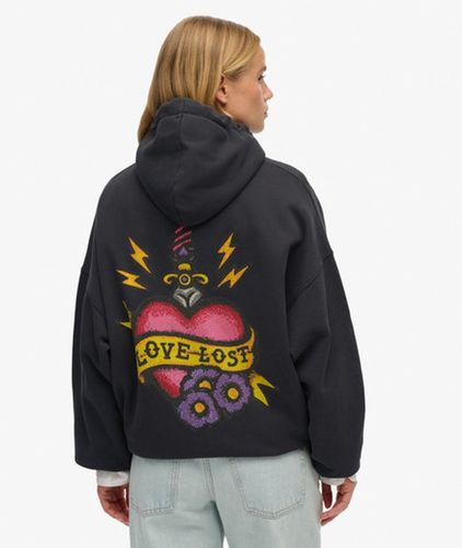 Damen Baumwolle Oversized Old School Tattoo Kapuzenjacke mit Rundhalsausschnitt, - Größe: 38 - Superdry - Modalova