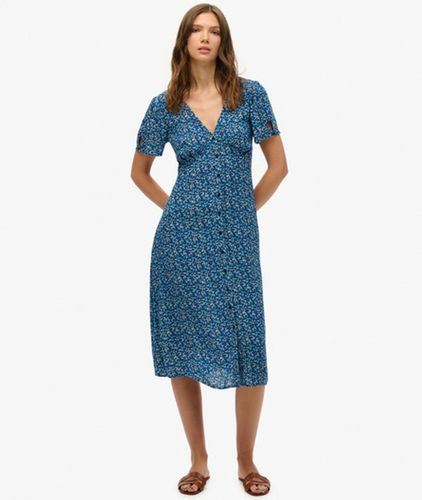 Damen Kurzärmeliges, Bedrucktes Midikleid mit Knopfleiste - Größe: 38 - Superdry - Modalova