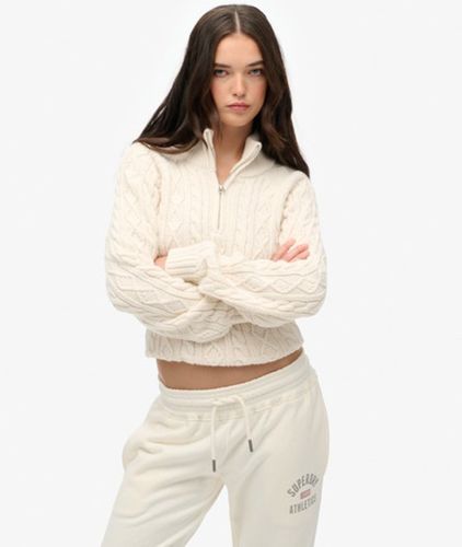 Damen Schmaler Strickpullover mit Halbem Reißverschluss und Zopfmuster - Größe: 44 - Superdry - Modalova