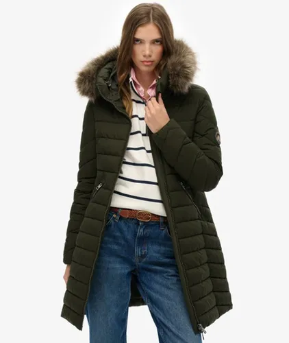 Women's Fuji Faux Fur Hooded Mid Length Coat / Surplus Goods Olive - Size: 12 - Superdry - Modalova