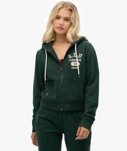 Women's Embroidered Athletic Essentials Relaxed Crop Zip-Hoodie, , Size: 14 - Superdry - Modalova