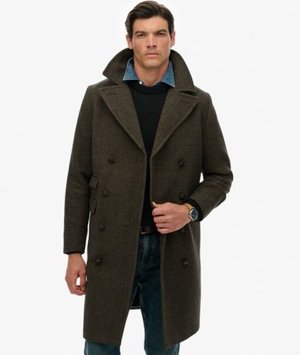 Men's The Merchant Store - Wool Blend Long Coat / Oak Herringbone - Size: L - Superdry - Modalova