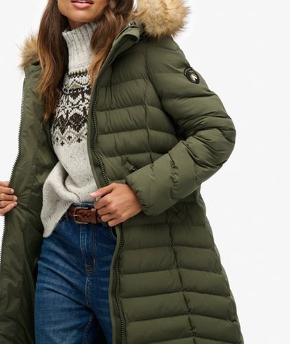 Damen Fuji Fellimitat Kapuze Langjacke - Größe: 40 - Superdry - Modalova