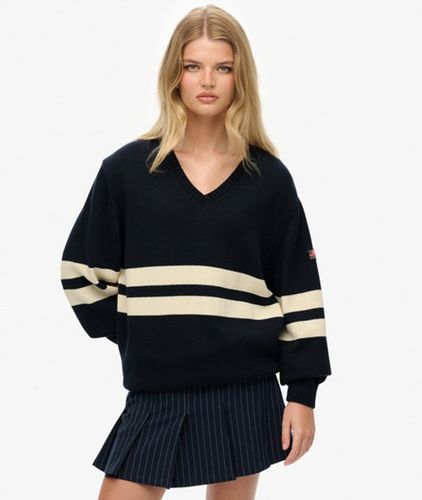Damen OverGrößed Gestreifter V-ausschnitt Pullover - Größe: 36 - Superdry - Modalova