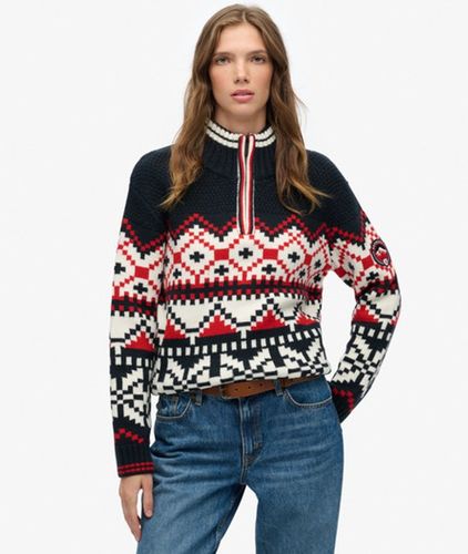 Damen Intarsia Pullover mit Halbem Reißverschluss - Größe: 40 - Superdry - Modalova