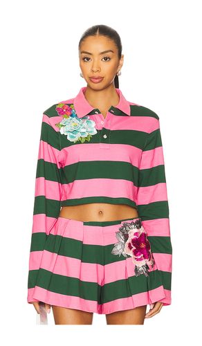 Embroidered Flower Cropped Polo Top in ,. Size L. Also in M, S, XS - AREA - Modalova