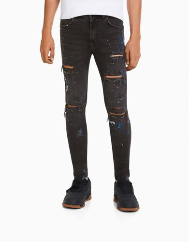 Jeans Skinny Rotos Pintura Hombre 40 - Bershka - Modalova