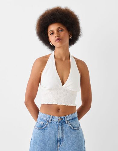 Top Cropped Cuello Halter Con Lino Bskteen M - Bershka - Modalova