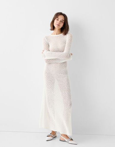 Vestido Midi Manga Larga Punto Calados Mujer - Bershka - Modalova