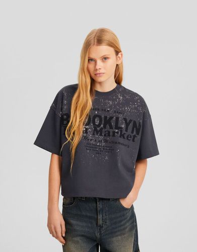 Camiseta Manga Corta Oversize Print Metalizado Mujer L - Bershka - Modalova