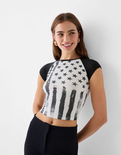 Camiseta Manga Corta Print Bandera Mujer M - Bershka - Modalova