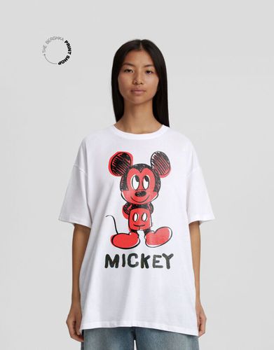 Camiseta Mickey Manga Corta Oversize Fit Print Mujer S - Bershka - Modalova