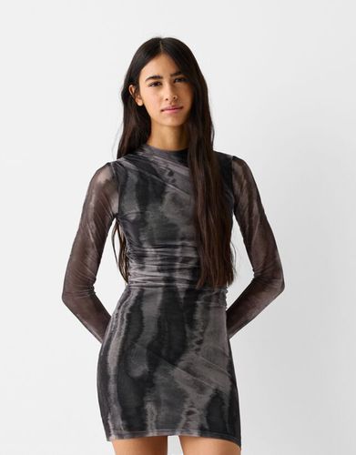 Vestido Mini Manga Larga Tul Fruncido Mujer M - Bershka - Modalova