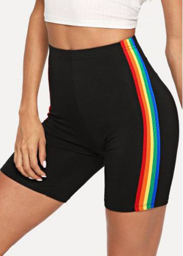 Rainbow Color Striped High Waisted Swim Shorts - unsigned - Modalova