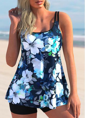 Floral Print Double Straps Swimdress and Shorts - unsigned - Modalova