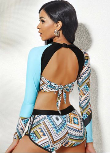 Cut Out Mid Waisted Tribal Print Bikini Set - unsigned - Modalova