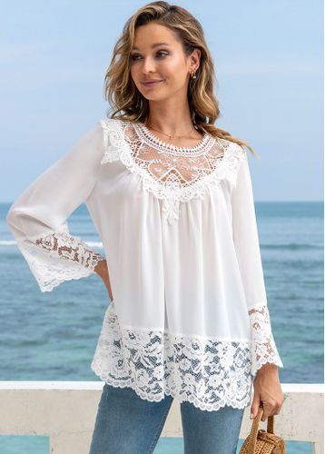 Lace Stitching Long Sleeve Round Neck T Shirt - unsigned - Modalova