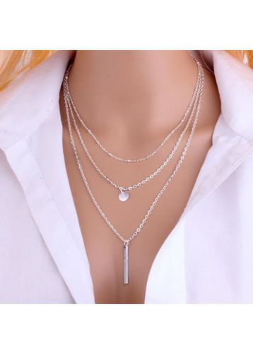 Silver Layered Design Metal Bar Pendant Necklace - unsigned - Modalova