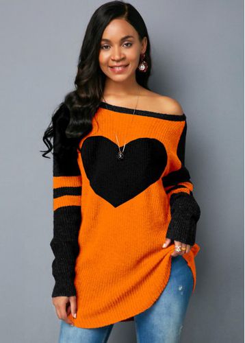 Long Sleeve Heart Design Contrast Sweater - unsigned - Modalova