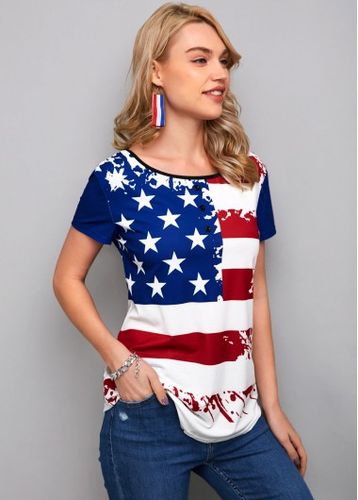 American Flag Print Round Neck T Shirt - unsigned - Modalova