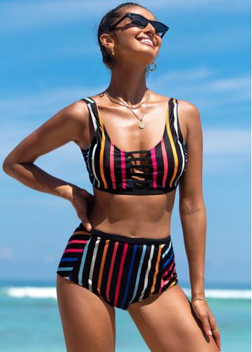 Rainbow Stripe Ladder Cutout Bikini Set - unsigned - Modalova
