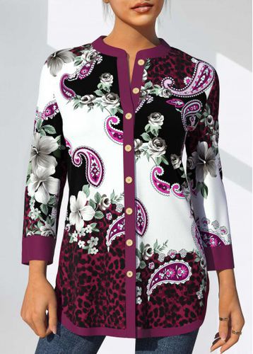 Floral and Paisley Print Purple Split Neck Blouse - unsigned - Modalova