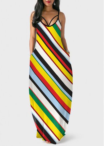 Rainbow Stripe Spaghetti Strap Double Side Pocket Dress - unsigned - Modalova