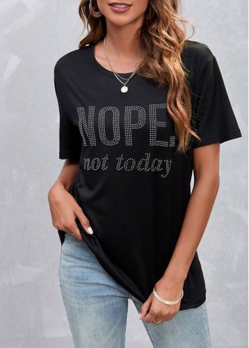 Hot Drilling Letter Design Black T Shirt - unsigned - Modalova