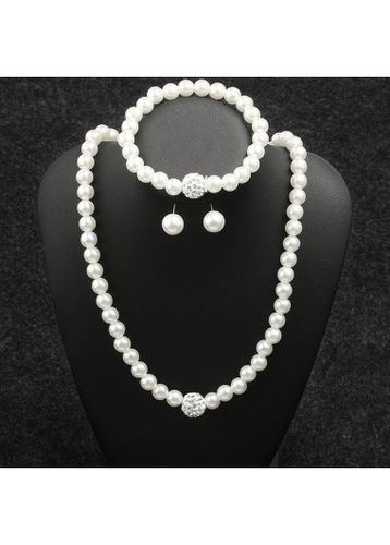Pearl Design White Metal Detail Necklace Set - unsigned - Modalova