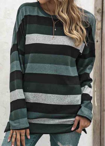 Blackish Green Striped Long Sleeve T Shirt - unsigned - Modalova