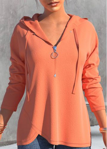 Coral Red Quarter Zip Long Sleeve Hoodie - unsigned - Modalova