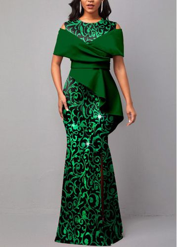 Green Hot Stamping Floral Print Maxi Dress - unsigned - Modalova