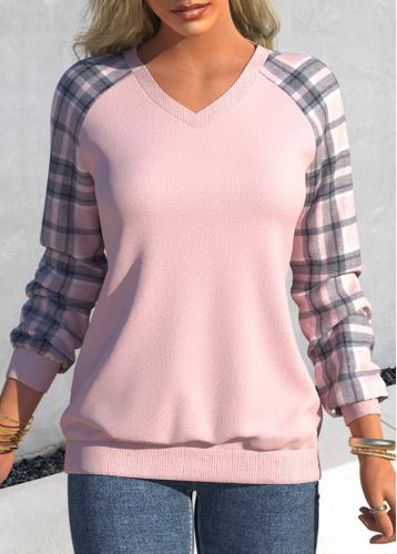 Dusty Pink Tartan Print Long Sleeve Sweatshirt - unsigned - Modalova