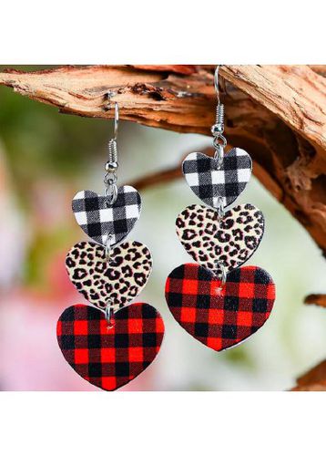 Multi Color Heart Plaid Leopard Earrings - unsigned - Modalova