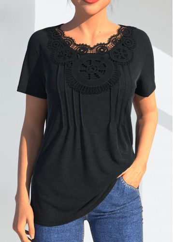 Black Lace Stitching Crinkle Chest T Shirt - unsigned - Modalova