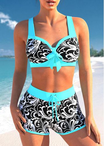 Contrast Stitch Cyan Floral Print Bikini Set - unsigned - Modalova