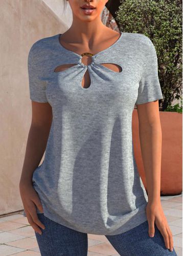 Cutout Neck Grey Marl Short Sleeve T Shirt - unsigned - Modalova