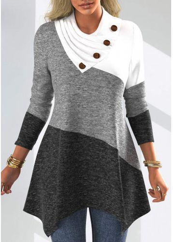 Decorative Button Patchwork Long Sleeve Asymmetrical Neck Sweatshirt - unsigned - Modalova