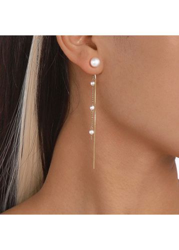 Pair Gold Pearl Chain Design Earrings - unsigned - Modalova