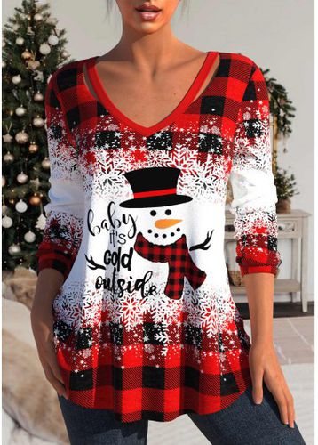 Christmas Red Cut Out Snowman Print T Shirt - unsigned - Modalova