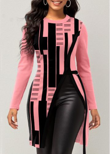 Pink Geometric Print Long Sleeve T Shirt - unsigned - Modalova