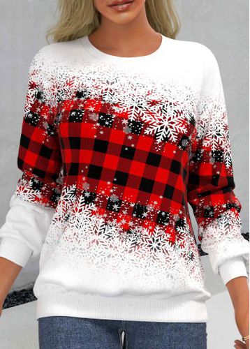 Red Snowflake Print Long Sleeve Round Neck Sweatshirt - unsigned - Modalova